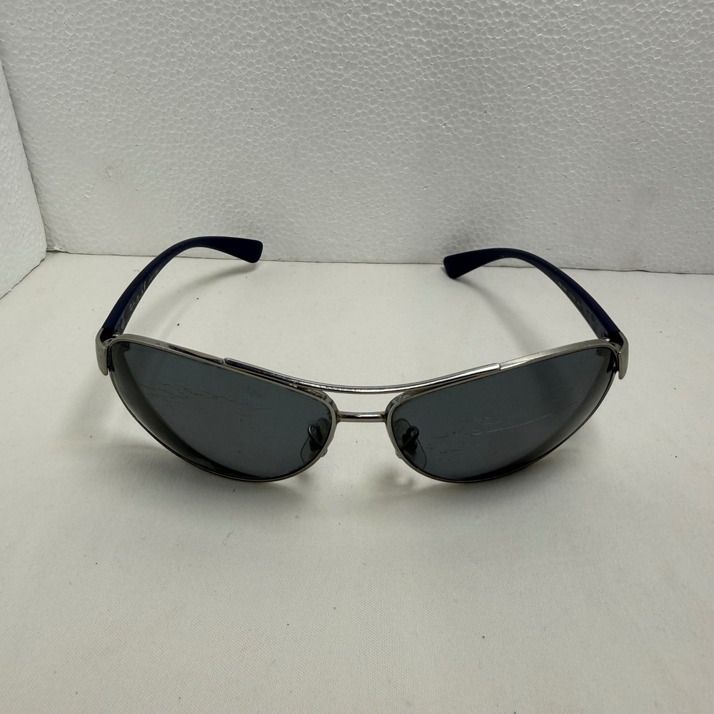 Ray-Ban Frame ONLY‎ Men OS Silver RB3386 Aviator Navy Blue Metal Grey Lens 10140